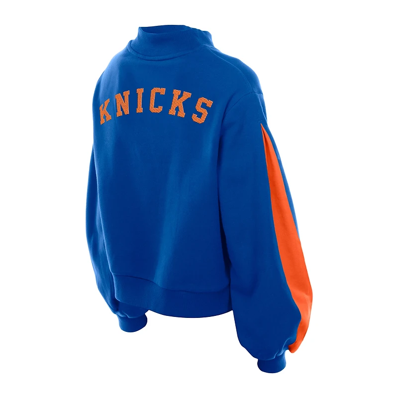 Sweat-shirt New Era bleu à manches ballon pour femme des York Knicks Sport Night