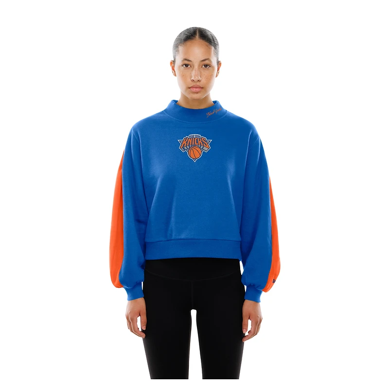 Sweat-shirt New Era bleu à manches ballon pour femme des York Knicks Sport Night