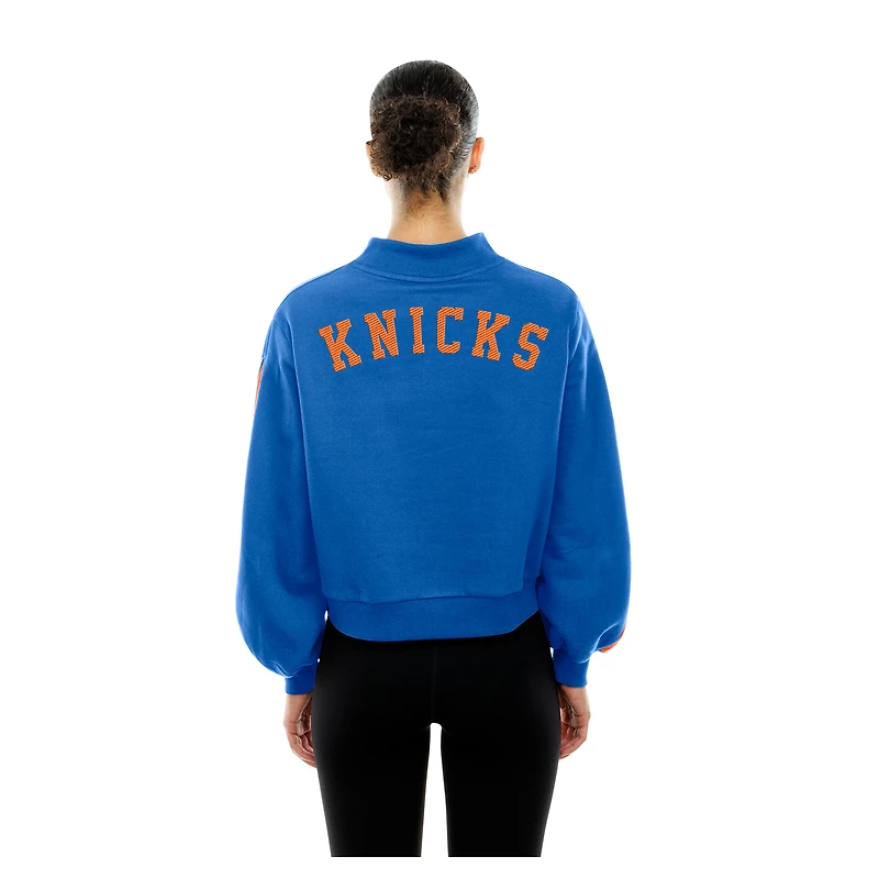Sweat-shirt New Era bleu à manches ballon pour femme des York Knicks Sport Night