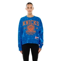 Women's New Era  Blue York Knicks Throwback Collection Mineral Wash Crewneck Sweatshirt