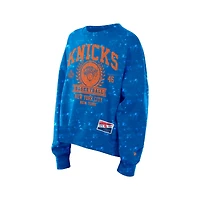 Women's New Era  Blue York Knicks Throwback Collection Mineral Wash Crewneck Sweatshirt
