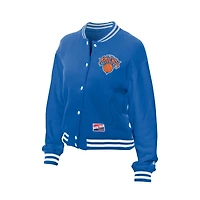 Veste New Era bleue à boutons-pression pour femme, style rétro des York Knicks