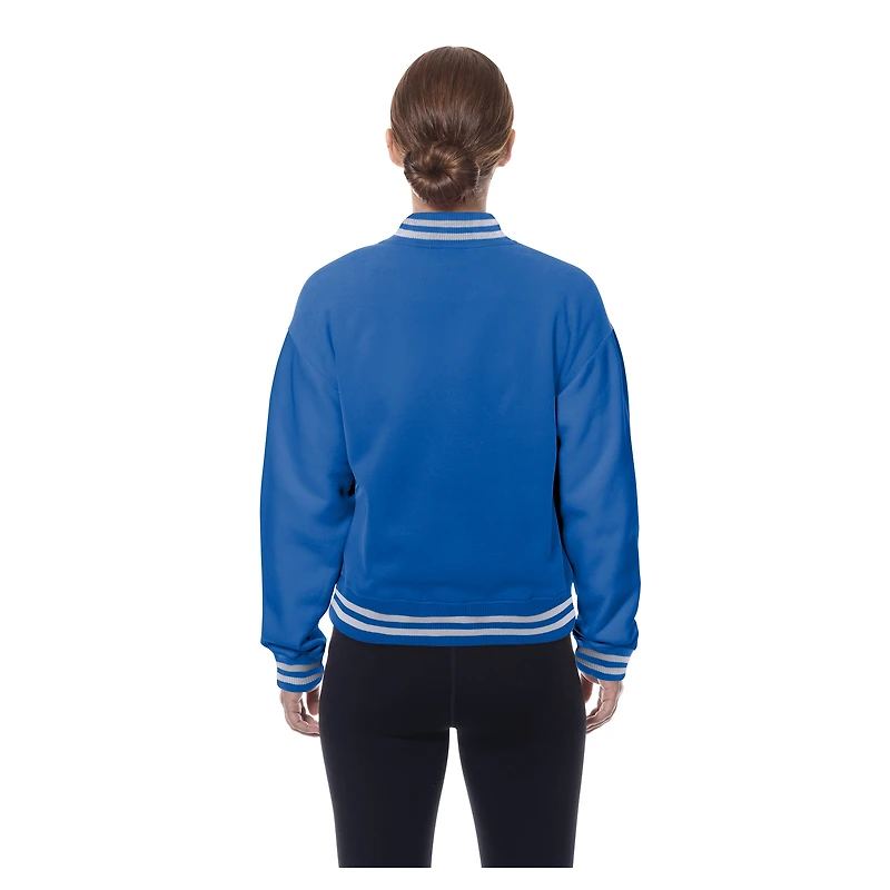Veste New Era bleue à boutons-pression pour femme, style rétro des York Knicks