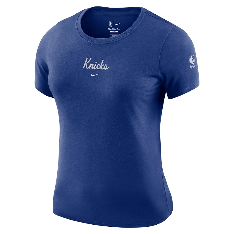 T-shirt court Nike bleu New York Knicks Courtside pour femme