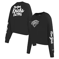 Women's Pro Standard Black New York Knicks Paint The City Cropped Pullover Sweatshirt