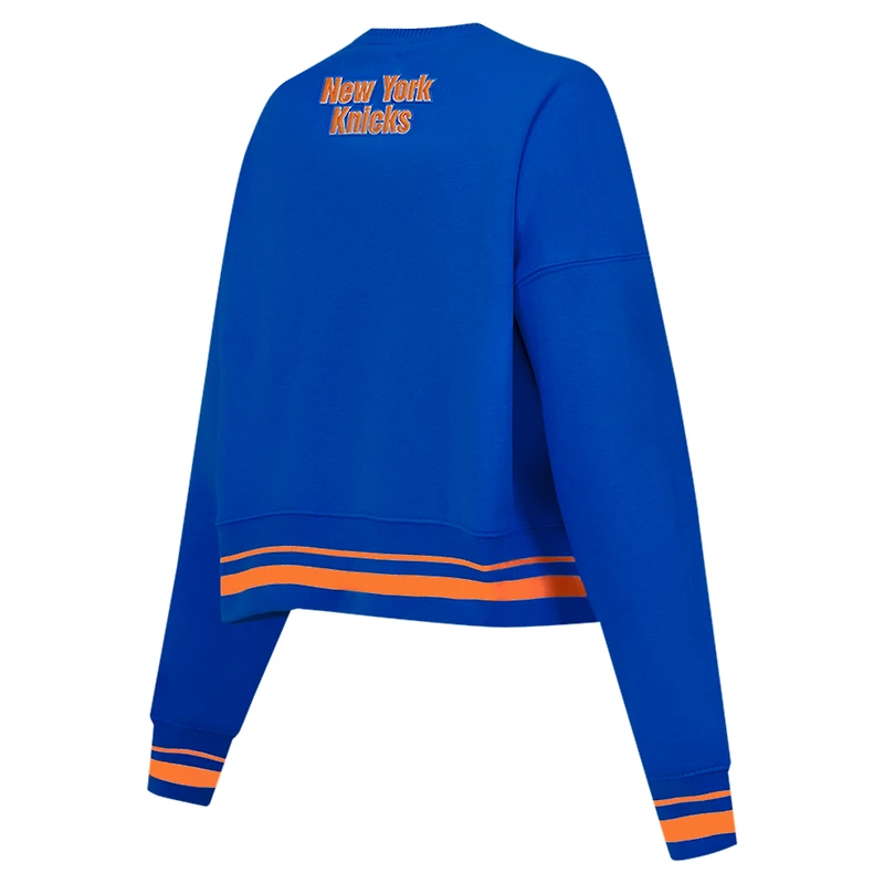 Women's Pro Standard Blue New York Knicks Area Code Cropped Pullover Sweatshirt
