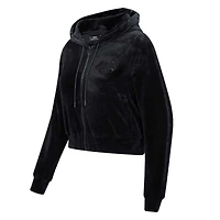 Women's Pro Standard New York Knicks Triple Black Velour Full-Zip Hoodie
