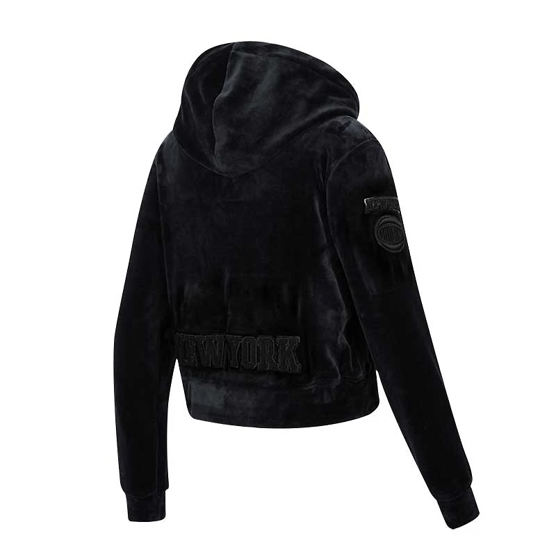 Sweat à capuche entièrement zippé en velours noir triple Pro Standard New York Knicks pour femmes