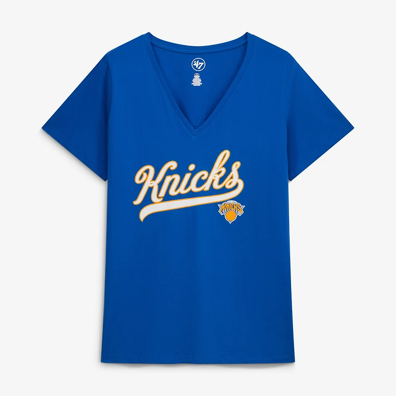 Profil du t-shirt à col en V bleu New York Knicks pour femme, grande taille