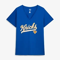 Profil du t-shirt à col en V bleu New York Knicks pour femme, grande taille
