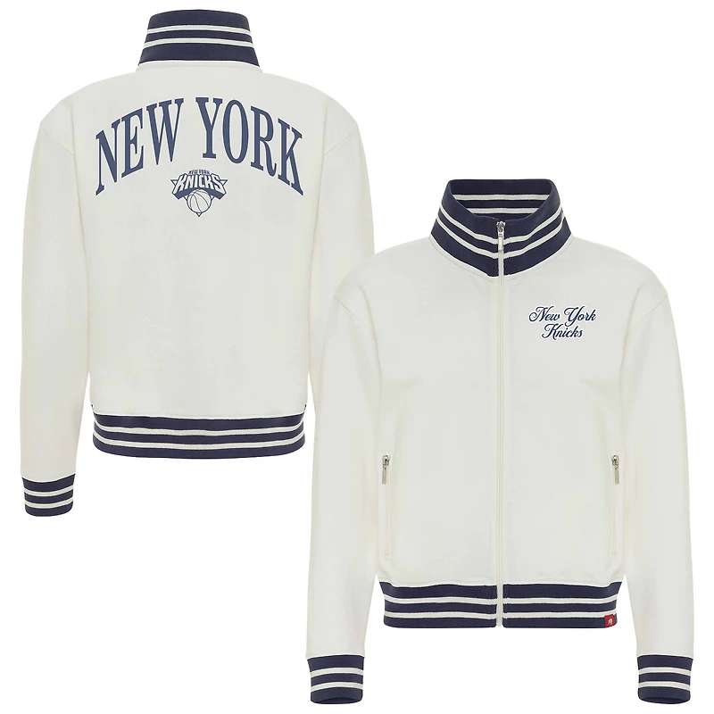Women's Sportiqe  Cream New York Knicks Athletic Club Collection Sutton French Terry Full-Zip Jacket