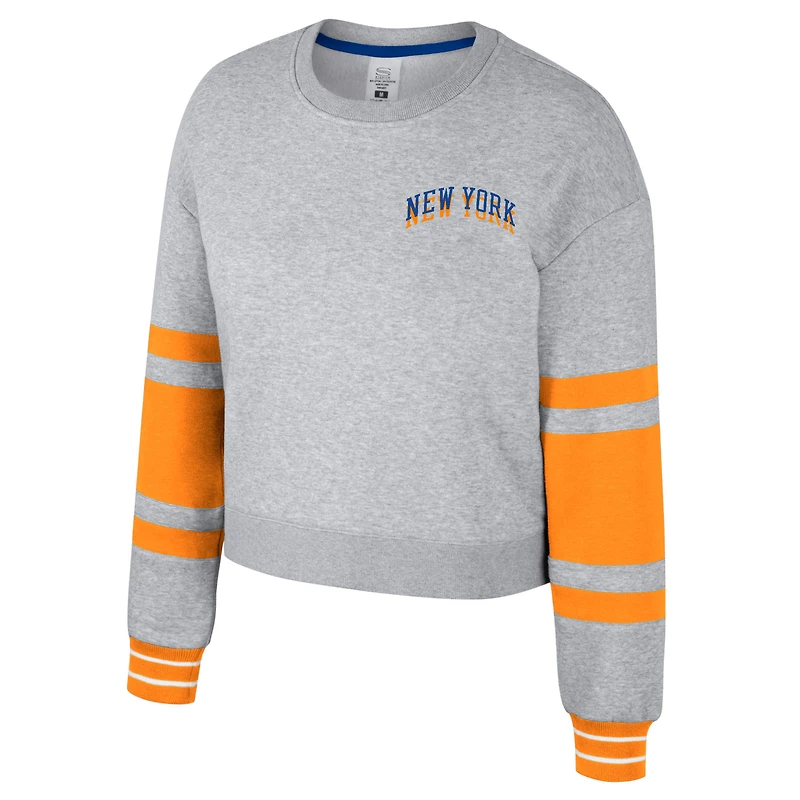 Women's Stadium Essentials Heather Gray New York Knicks 2024/25 City Edition Scrimmage Cropped Pullover Sweatshirt