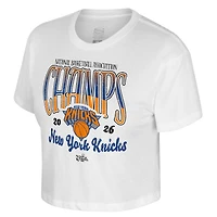 Women's Stadium Essentials White New York Knicks 2026 NBA Finals Champions Sky High Cropped T-Shirt