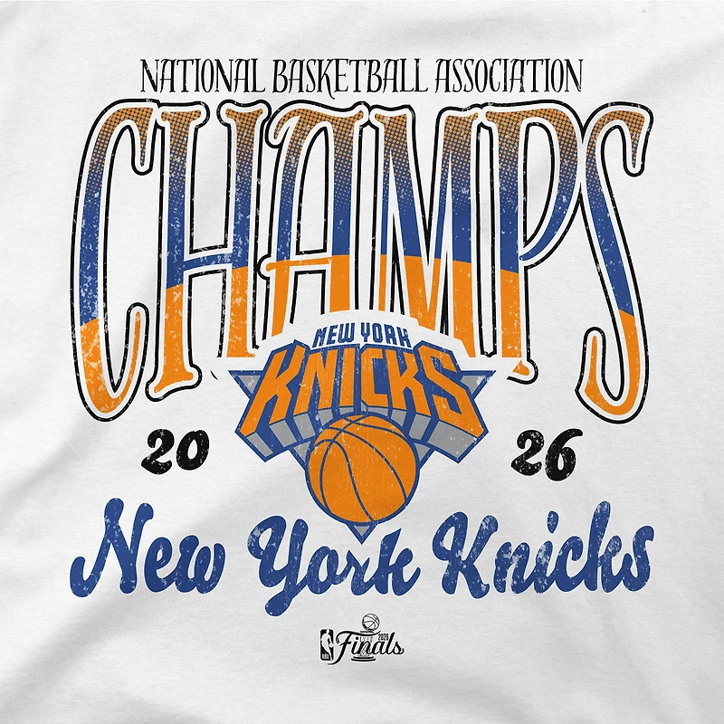 Women's Stadium Essentials White New York Knicks 2026 NBA Finals Champions Sky High Cropped T-Shirt