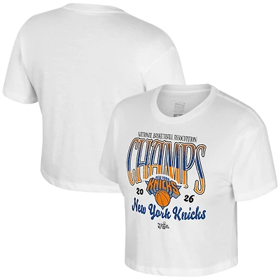 Women's Stadium Essentials White New York Knicks 2026 NBA Finals Champions Sky High Cropped T-Shirt