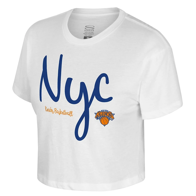 T-shirt court blanc Stadium Essentials pour femme, troisième quart-temps, New York Knicks