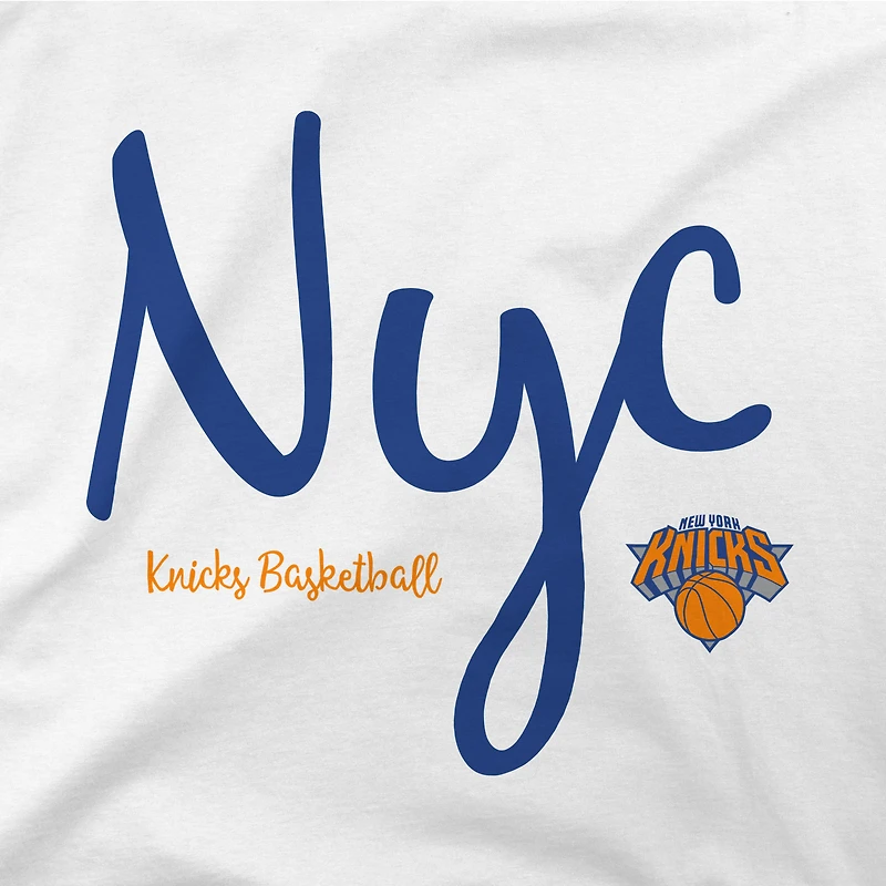 T-shirt court blanc Stadium Essentials pour femme, troisième quart-temps, New York Knicks