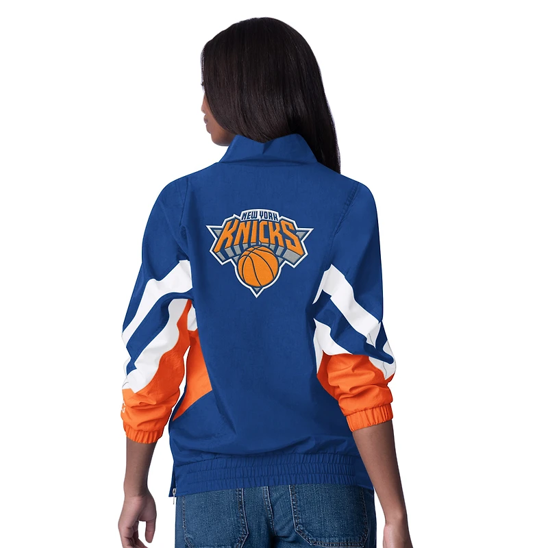 Women's Starter Blue New York Knicks Renegade Oxford Half-Zip Jacket