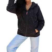 Women's Terez Black New York Knicks Oversized Allover Gemstone Full-Zip Hoodie