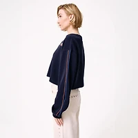 Women's Terez  Navy New York Knicks Piping Cropped Crewneck Sweatshirt