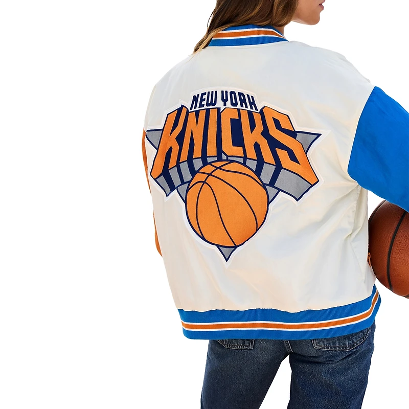 Veste aviateur à boutons-pression pour femme Terez White New York Knicks