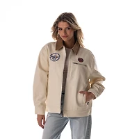 Veste en jean The Wild Collective crème New York Knicks pour femme, fermeture éclair intégrale