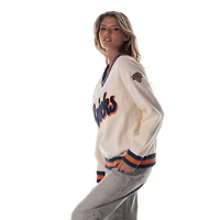 Women's The Wild Collective Cream New York Knicks Jacquard Knit V-Neck Sweater