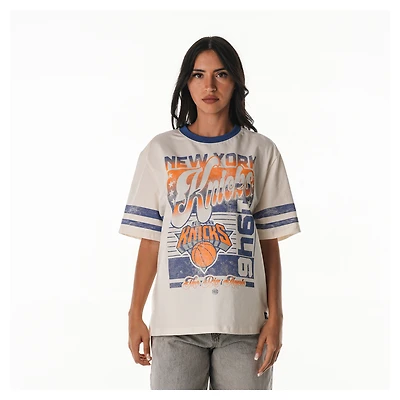 Women's The Wild Collective Cream New York Knicks Vintage Drop Shoulder Oversized Boyfriend T-Shirt