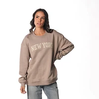 Women's The Wild Collective  Warm Gray New York Knicks Front Back Crew Sweatshirt
