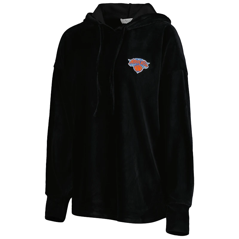 Women's Touch Black New York Knicks End Line Velour Pullover Hoodie