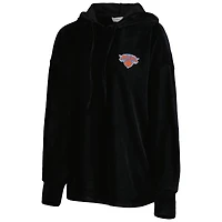 Women's Touch Black New York Knicks End Line Velour Pullover Hoodie