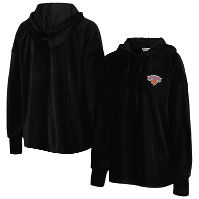 Sweat à capuche en velours noir New York Knicks End Line pour femme