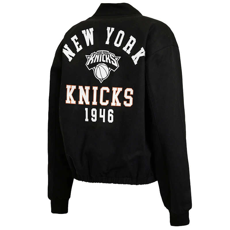 Women's WEAR by Erin Andrews Black New York Knicks Denim Full-Zip Bomber Jacket