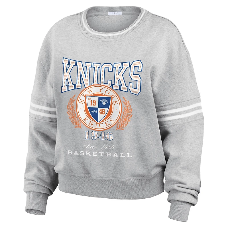 Sweat-shirt à capuche en molleton français New York Knicks Heather Grey pour femme par Erin Andrews