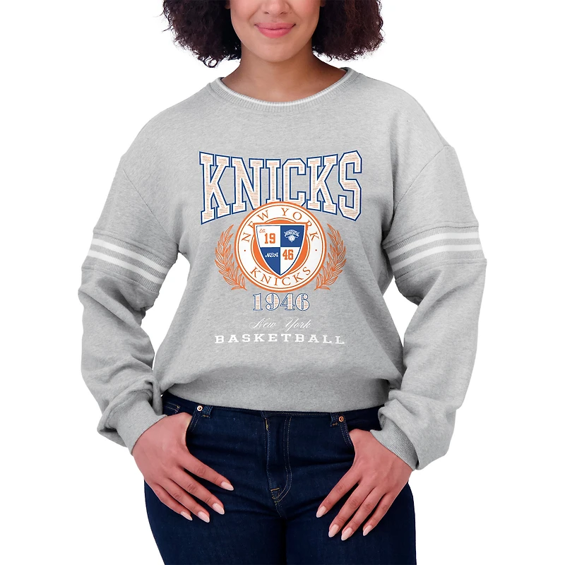 Sweat-shirt à capuche en molleton français New York Knicks Heather Grey pour femme par Erin Andrews