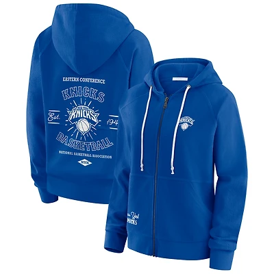 Sweat à capuche zippé vintage raglan pour femme WEAR by Erin Andrews Royal New York Knicks
