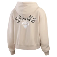 Women's WEAR by Erin Andrews Tan New York Knicks Tonal Felt Patch Full-Zip Hoodie
