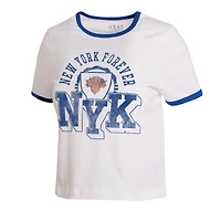 Women's WEAR by Erin Andrews  White New York Knicks Cropped Ringer Baby T-Shirt