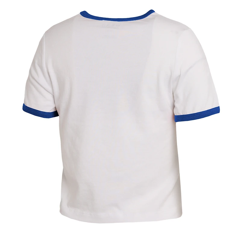Women's WEAR by Erin Andrews White New York Knicks Cropped Ringer Baby T-Shirt
