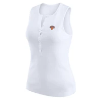 Women's WEAR by Erin Andrews White New York Knicks Rib-Knit Henley Tank Top
