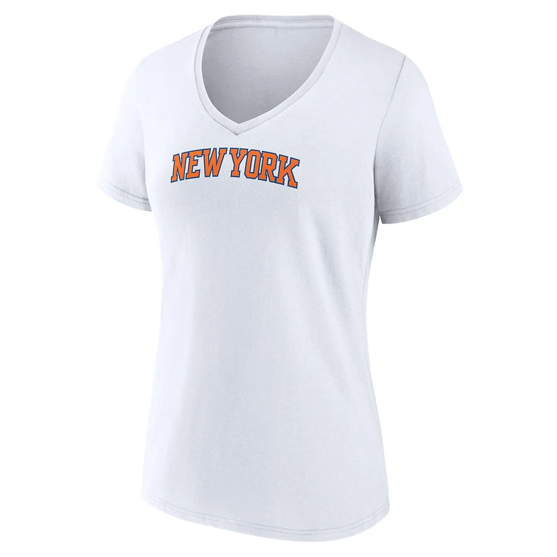 Women's  White New York Knicks Wordmark Home V-Neck T-Shirt