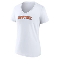 Women's  White New York Knicks Wordmark Home V-Neck T-Shirt