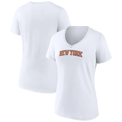 T-shirt blanc à col en V pour femme, logo New York Knicks, domicile