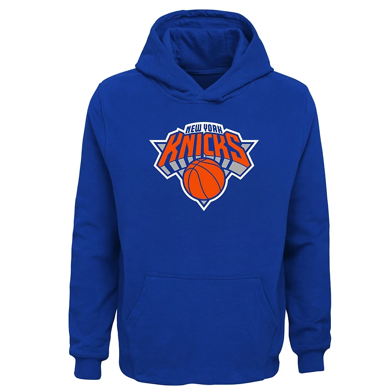 Sweat à capuche bleu avec logo principal des New York Knicks pour jeunes