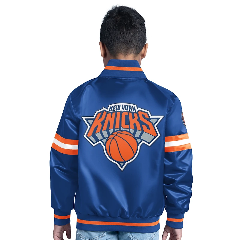 Veste universitaire bleue à boutons-pression pour jeunes New York Knicks Scrimmage