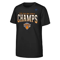T-shirt Fanatics noir pour jeunes, New York Knicks, trophée des champions NBA 2026, signature de l'équipe