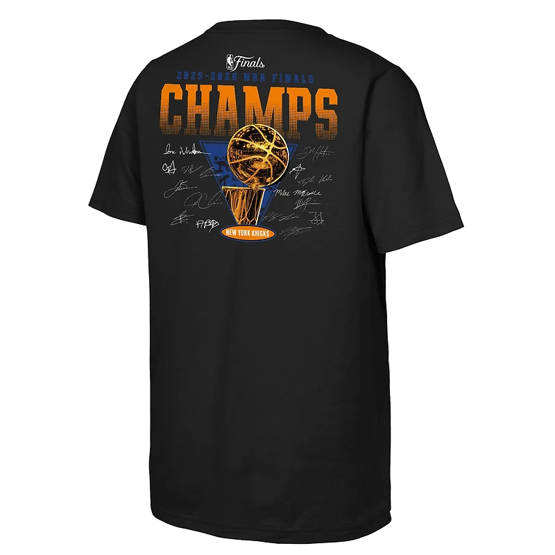 Youth Fanatics Black New York Knicks 2026 NBA Finals Champions Trophy Signature Roster T-Shirt
