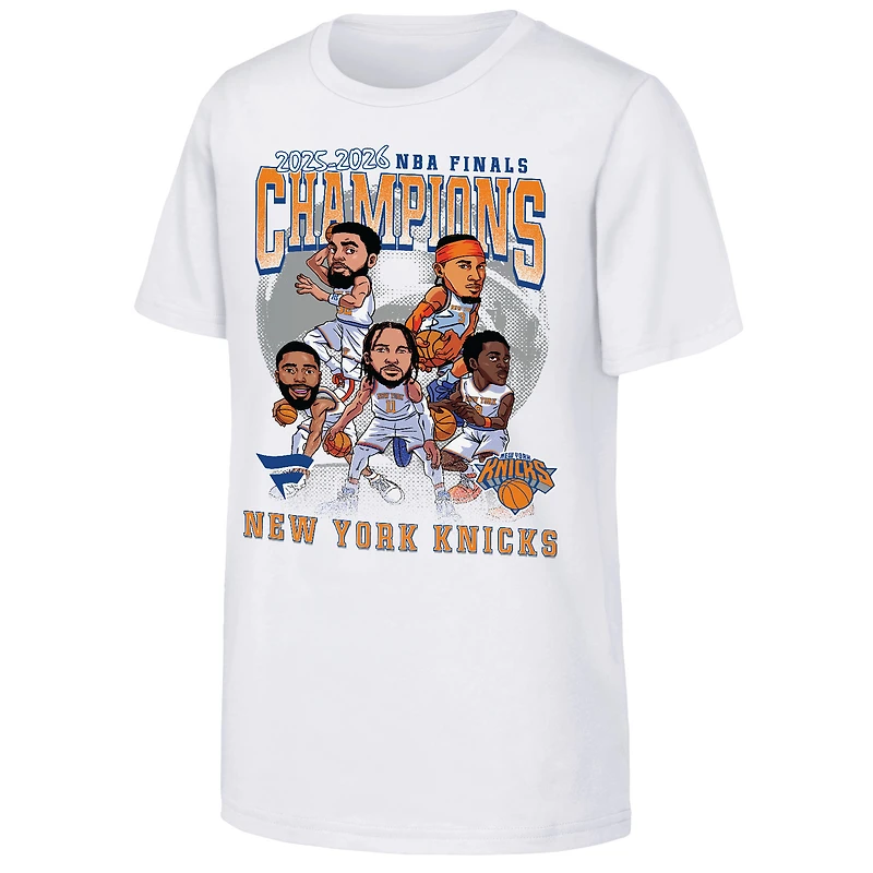Youth Fanatics White New York Knicks 2026 NBA Finals Champions Caricature T-Shirt