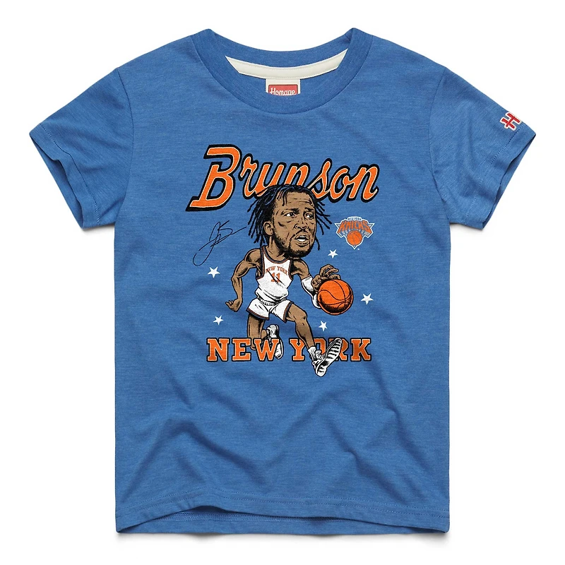 Youth Homage Jalen Brunson Blue New York Knicks Caricature Tri-Blend T-Shirt