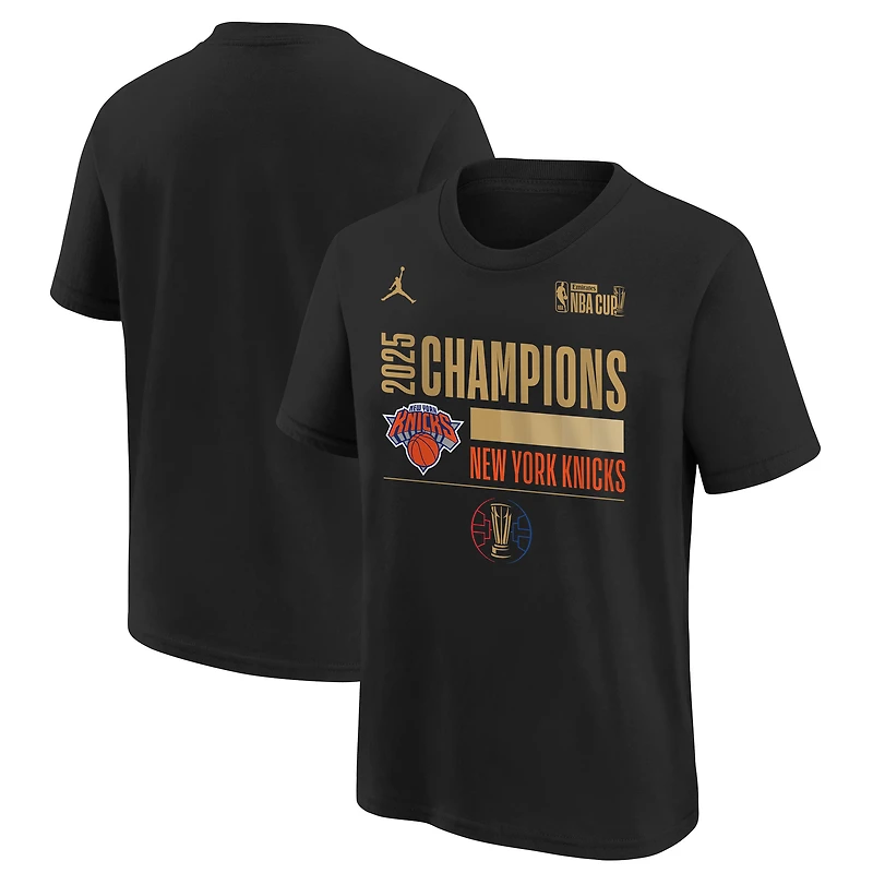 Youth Jordan Brand Black New York Knicks 2025 NBA Cup Champions Locker Room T-Shirt